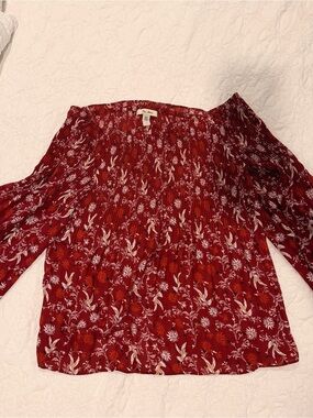 Women’s Off-Shoulder Floral Tunic in Deep Red
